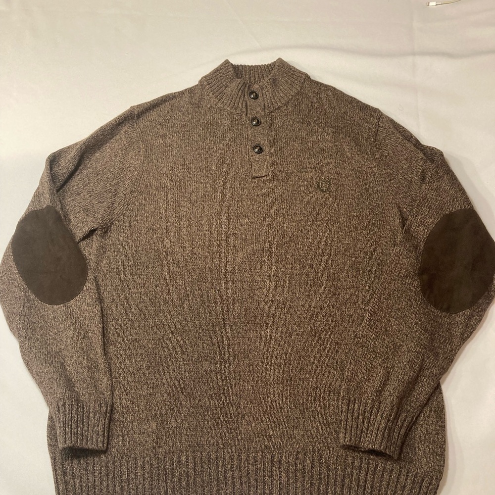 Chaps Men's Brown Henley Sweater with Elbow Patches